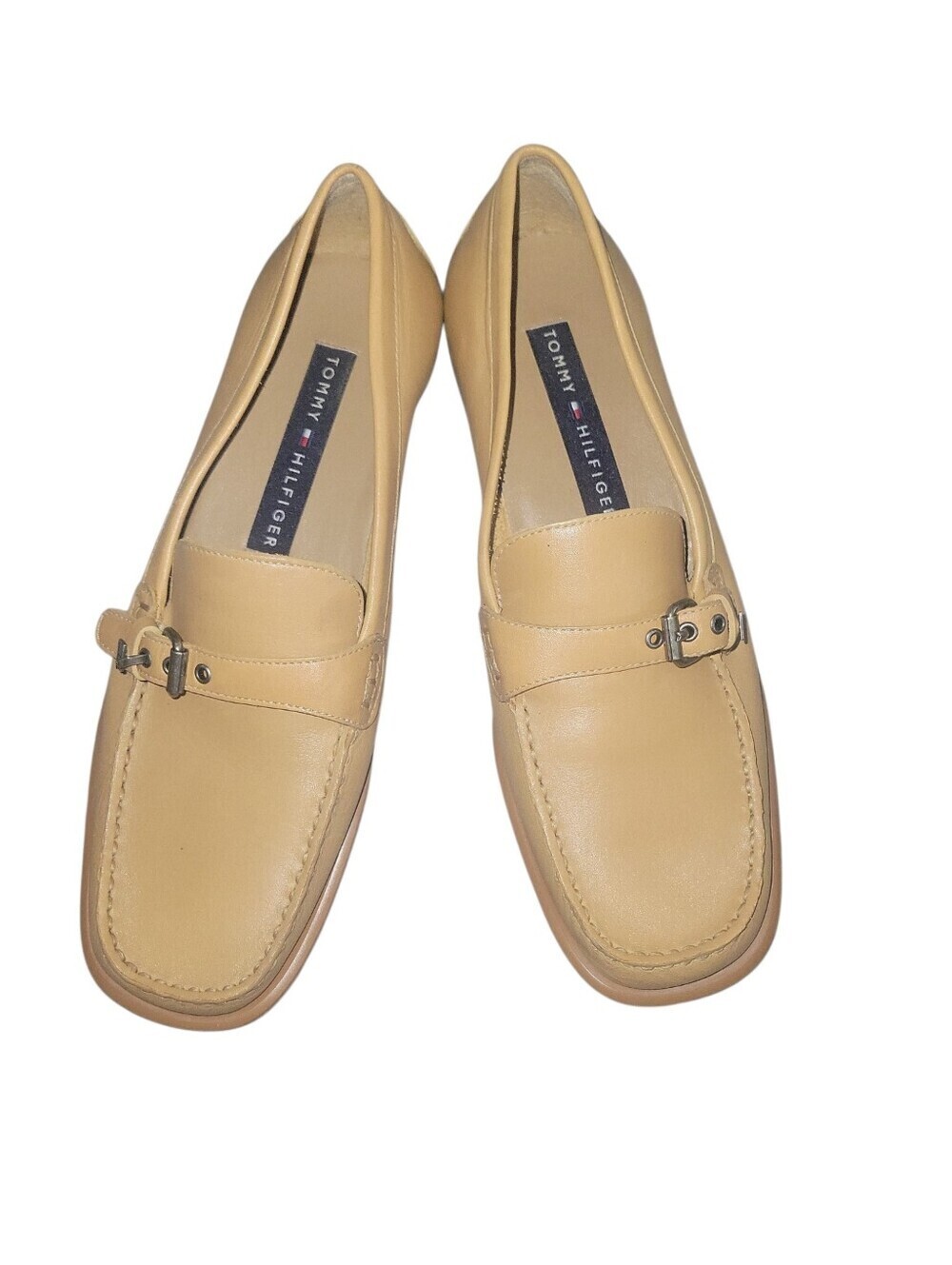 Tommy Hilfiger Vintage Women's Beige Leather Loafers with Metal Bit Sz 7 1/2